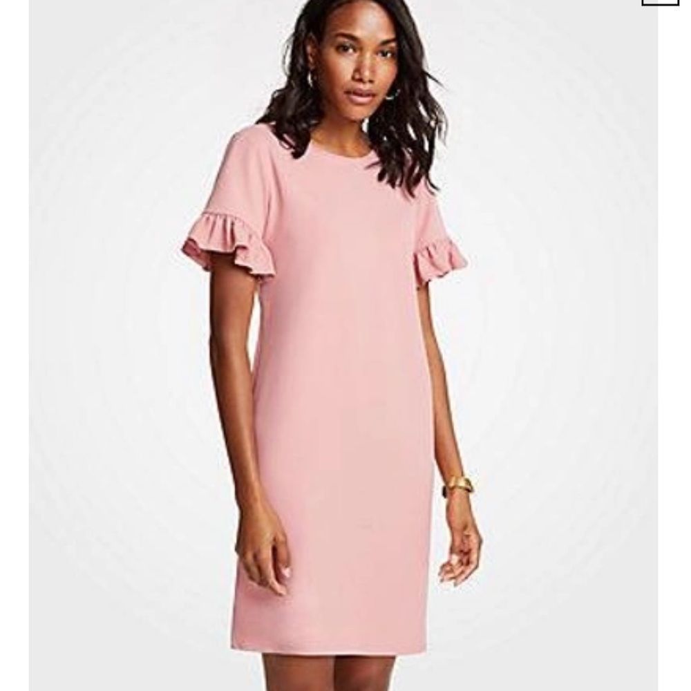 Ann Taylor Ruffle Sleeve Shift Dress In Sunbleached Coral Short Sleeve 8
